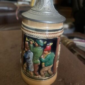Vintage Ceramic Beer Stein with Pewter Lid